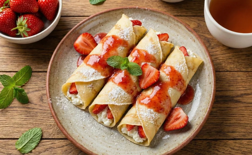 naleśniki rurkowe z serem i truskawką