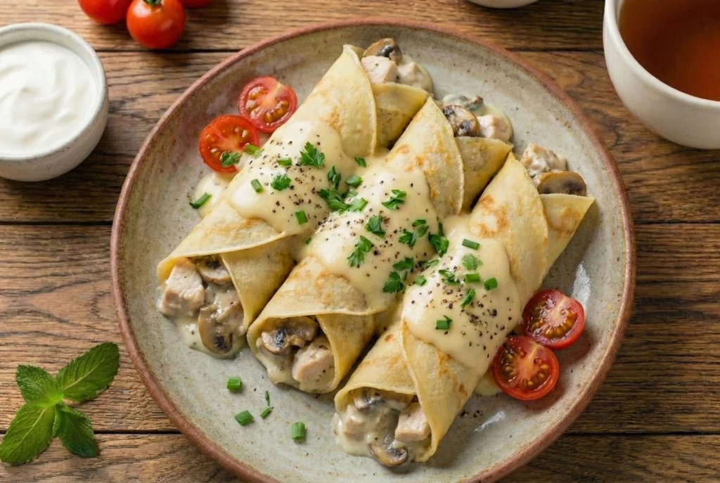 naleśniki z kurczakiem i pieczarkami